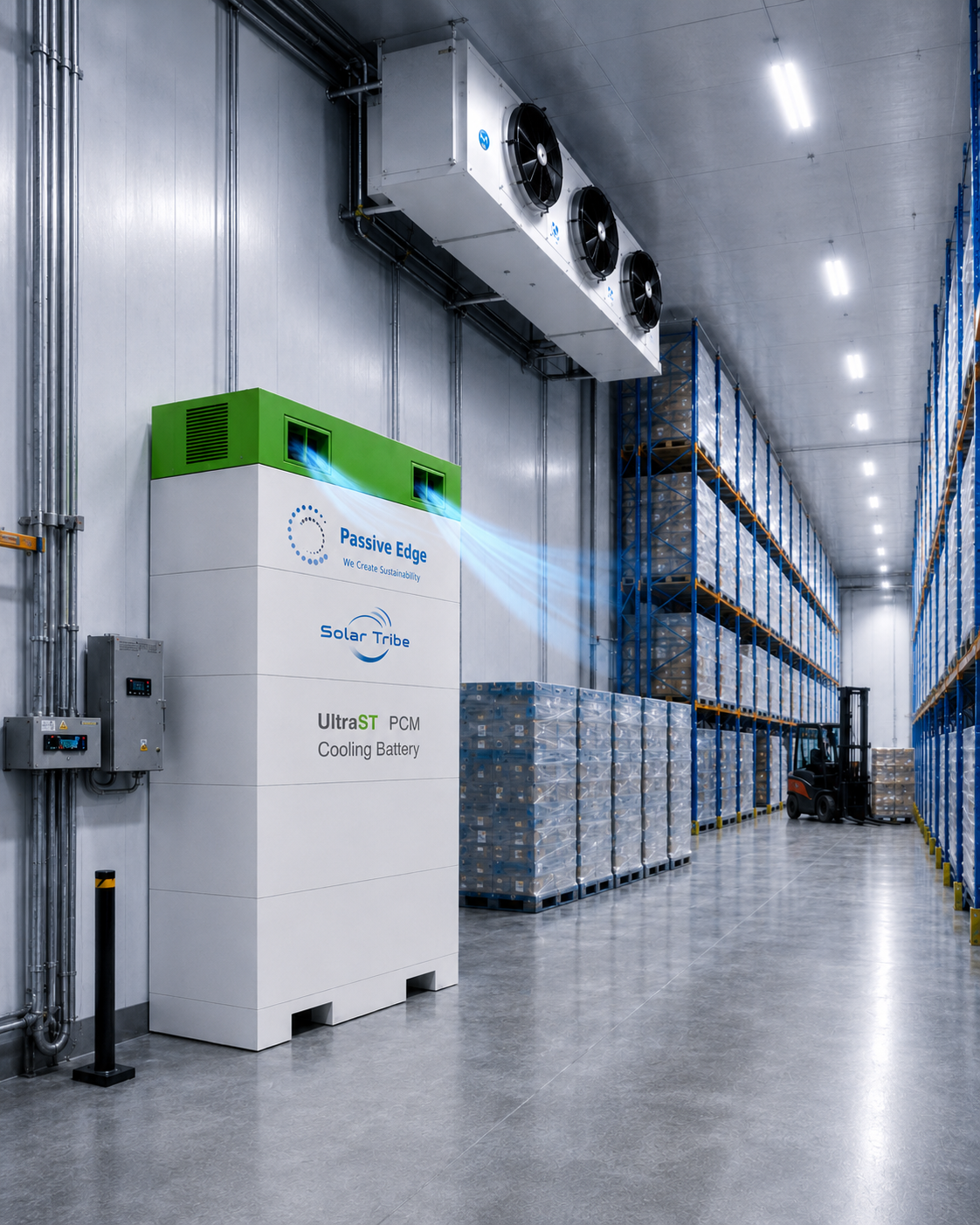UltraST PCM Cooling Battery installed inside a cold storage warehouse